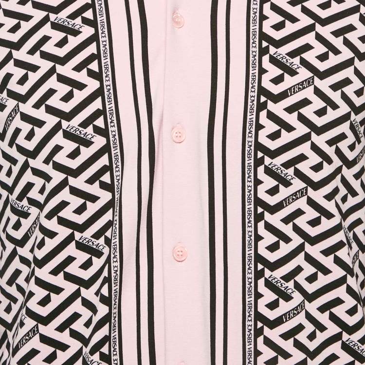 Pre Owned Versace Pink Logo Printed Knit Long Sleeve Shirt S