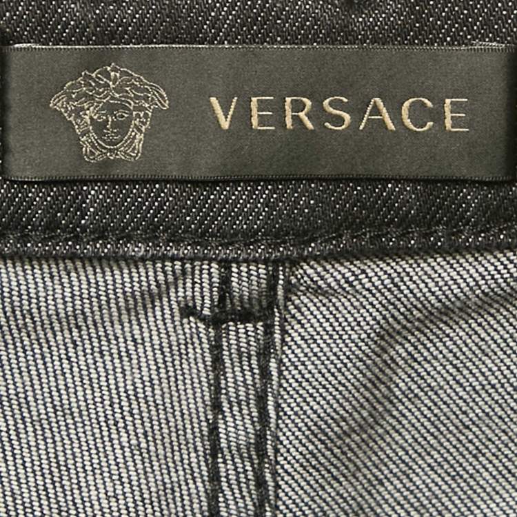 Pre Owned Versace Black  Denim Shorts S (Waist 31")