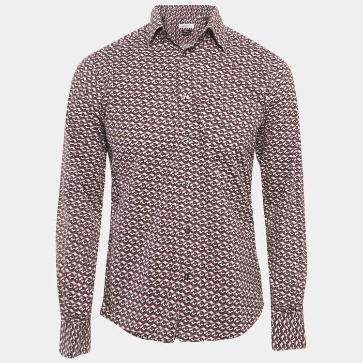 Pre Owned Versace Collection Purple Geometric Print Cotton Shirt M