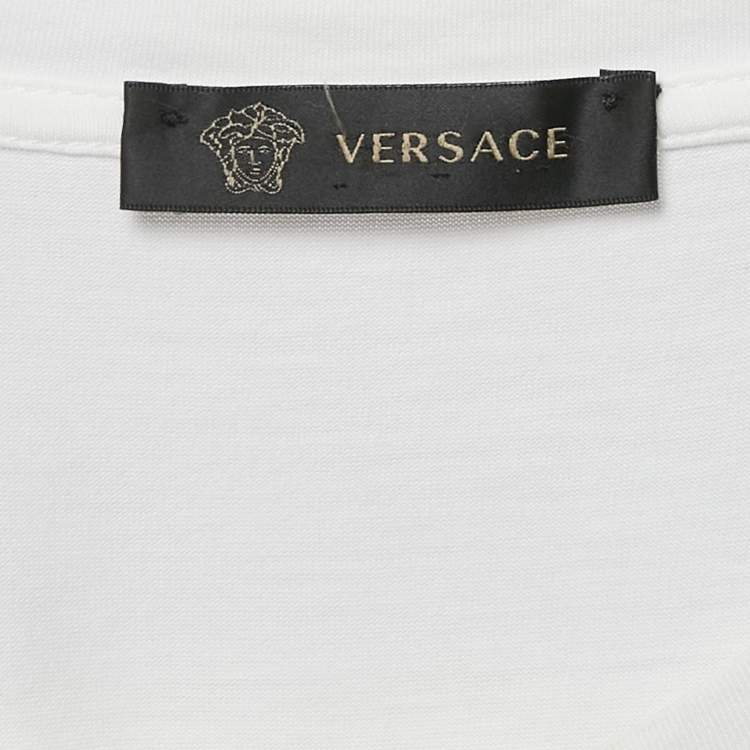 Pre Owned Versace Whte Medusa Embellished Jersey Crewneck T-Shirt 