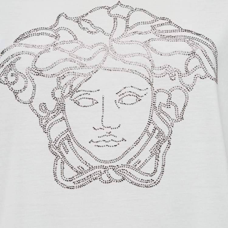 Pre Owned Versace Whte Medusa Embellished Jersey Crewneck T-Shirt 