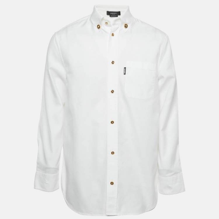 Pre Owned Versace White Cotton Medusa Detail Button Heritage Fit Shirt S