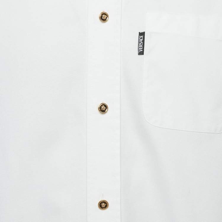 Pre Owned Versace White Cotton Medusa Detail Button Heritage Fit Shirt S