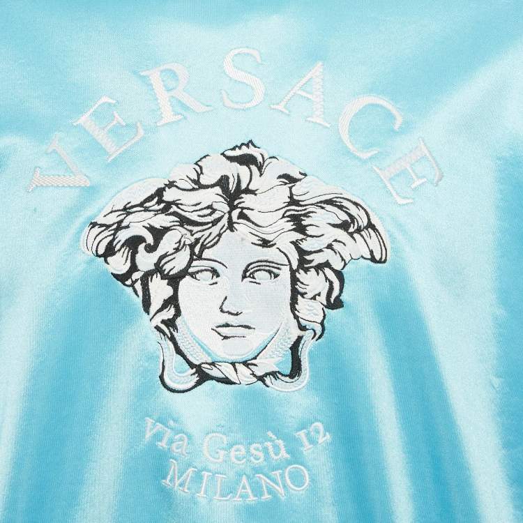 Pre Owned Versace Blue Logo Embroidered Jersey Sweatshirt L