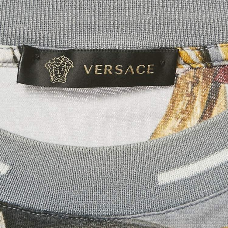 Pre Owned Versace Grey Allover Logo Print Cotton Knit T-Shirt L