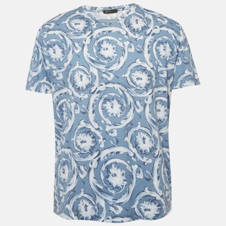 Pre Owned Versace Blue Barocco Print Cotton Crewneck T-Shirt L   