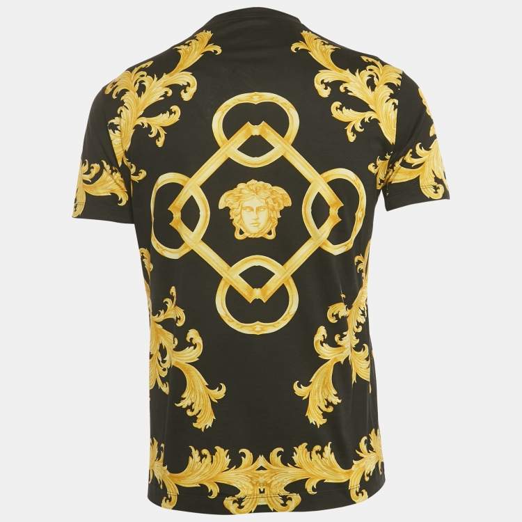 Pre Owned Versace Black Baroque Print Cotton Crewneck T-Shirt L