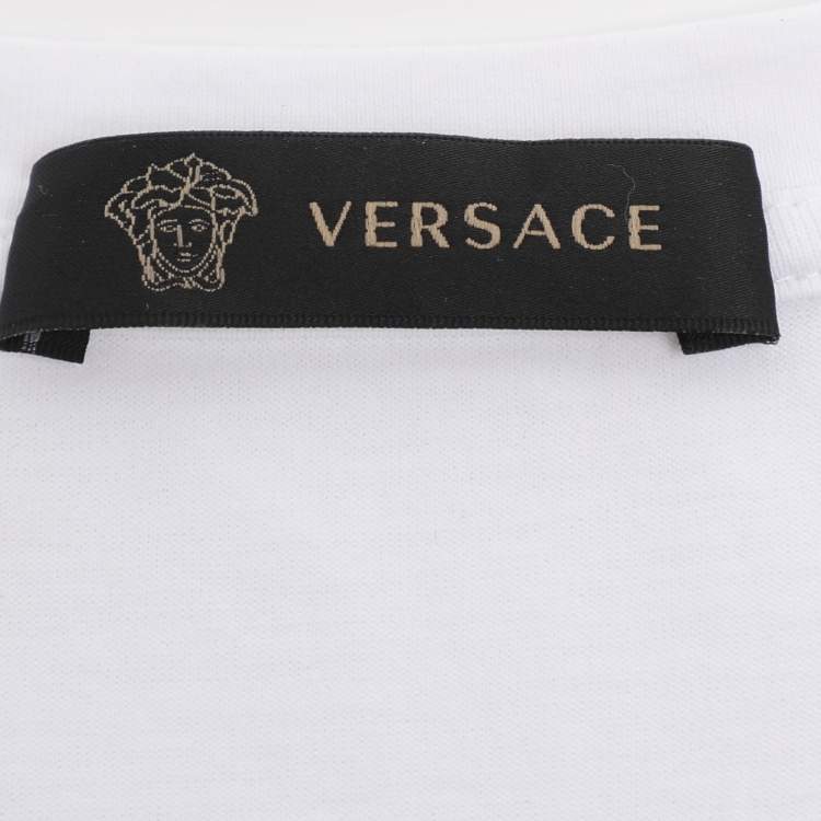 Pre Owned Versace White Logo Embroidered Jersey T-Shirt L