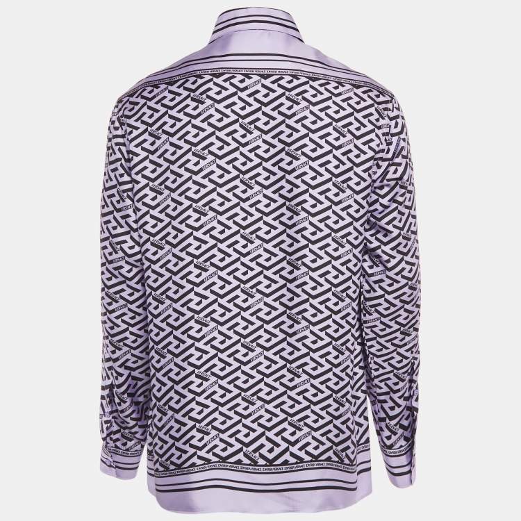 Pre Owned Versace Purple Logo Print Silk Heritage Fit Shirt M