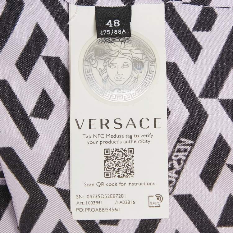 Pre Owned Versace Purple Logo Print Silk Heritage Fit Shirt M