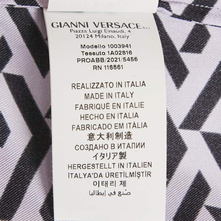 Pre Owned Versace Purple Logo Print Silk Heritage Fit Shirt M