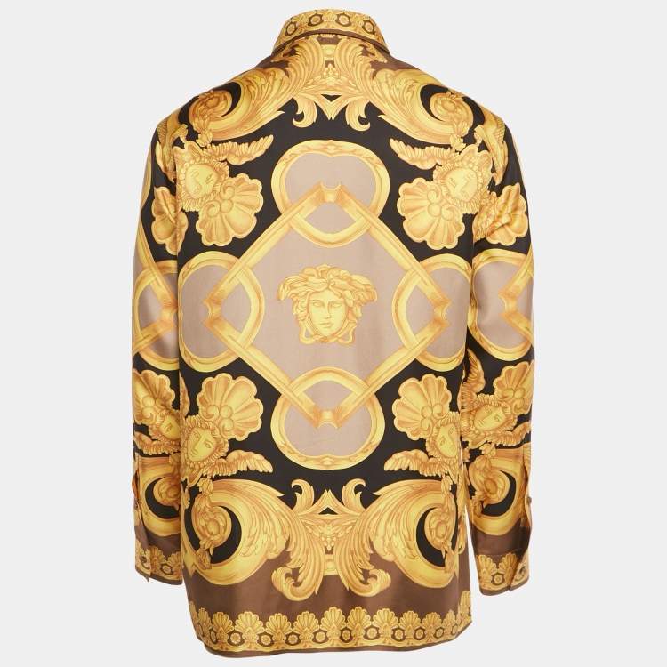 Pre Owned Versace Yellow/Beige Barocco Print Silk Heritage Fit Shirt M
