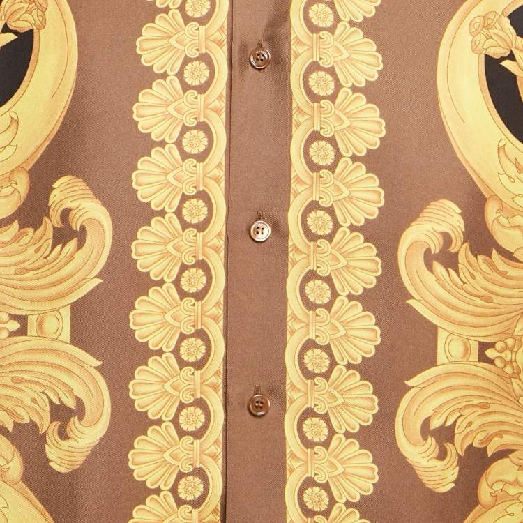 Pre Owned Versace Yellow/Beige Barocco Print Silk Heritage Fit Shirt M