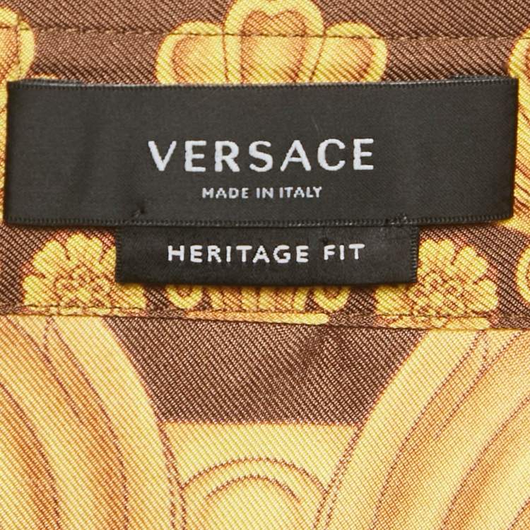 Pre Owned Versace Yellow/Beige Barocco Print Silk Heritage Fit Shirt M