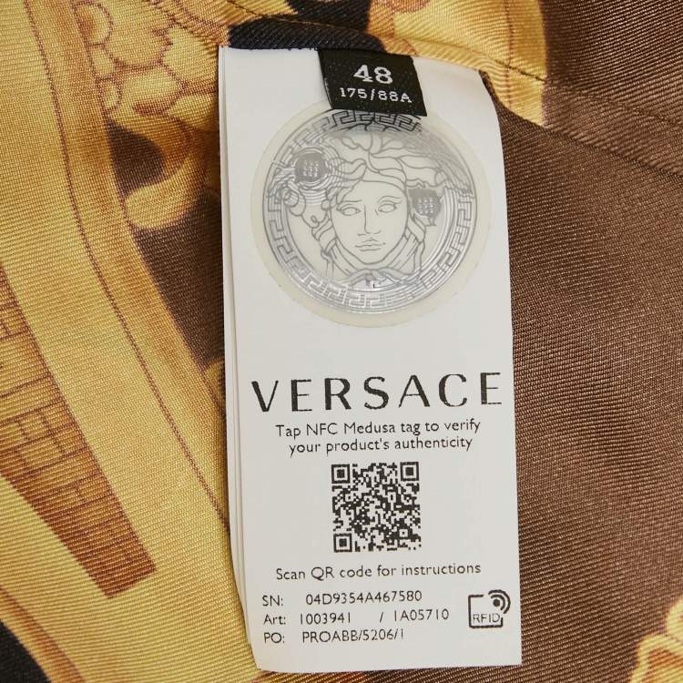 Pre Owned Versace Yellow/Beige Barocco Print Silk Heritage Fit Shirt M