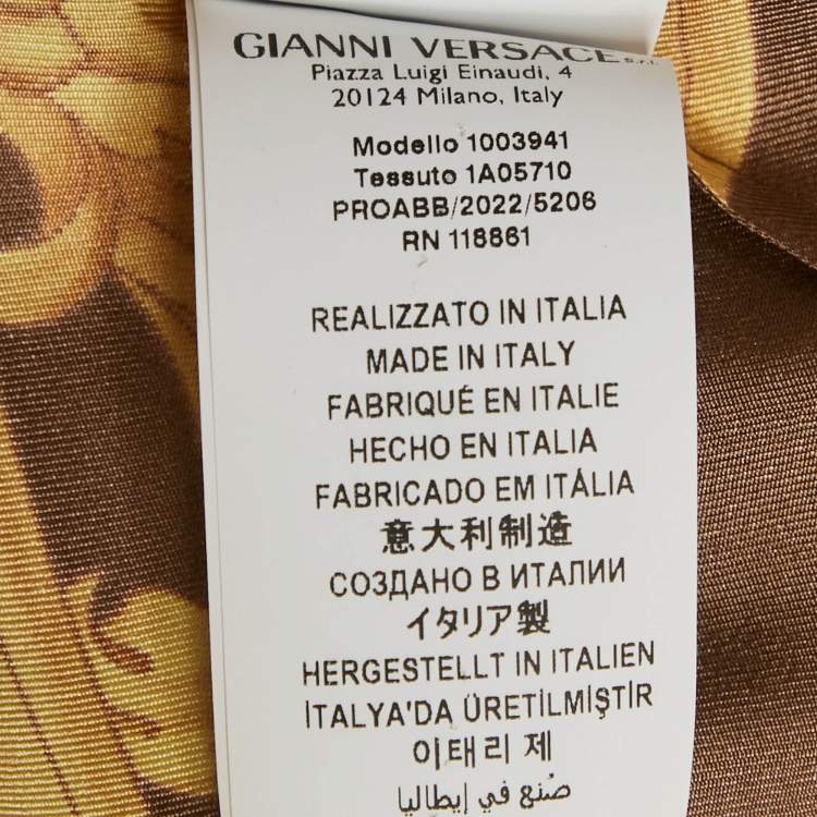Pre Owned Versace Yellow/Beige Barocco Print Silk Heritage Fit Shirt M
