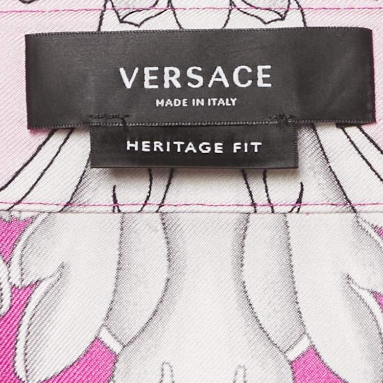 Pre Owned Versace Pink Printed Silk Heritage Fit Shirt M