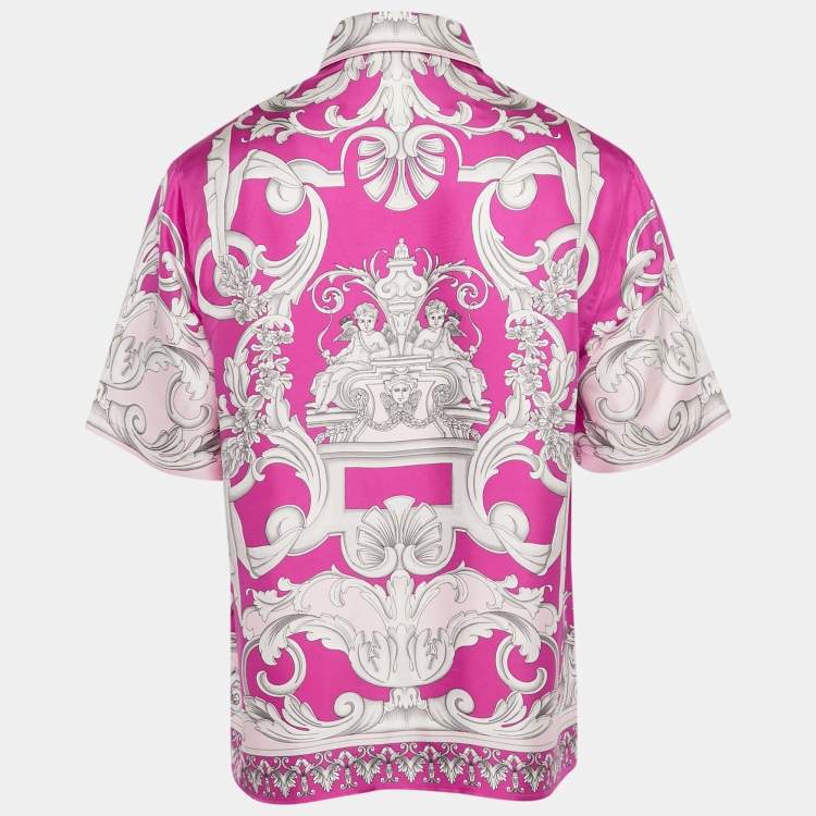 Pre Owned Versace Pink Printed Silk Heritage Fit Shirt M