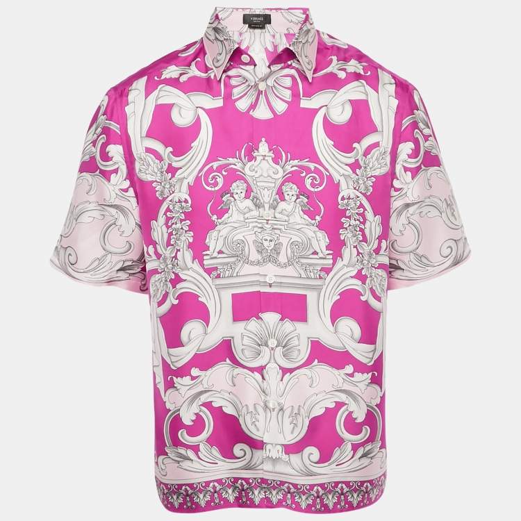 Pre Owned Versace Pink Printed Silk Heritage Fit Shirt M