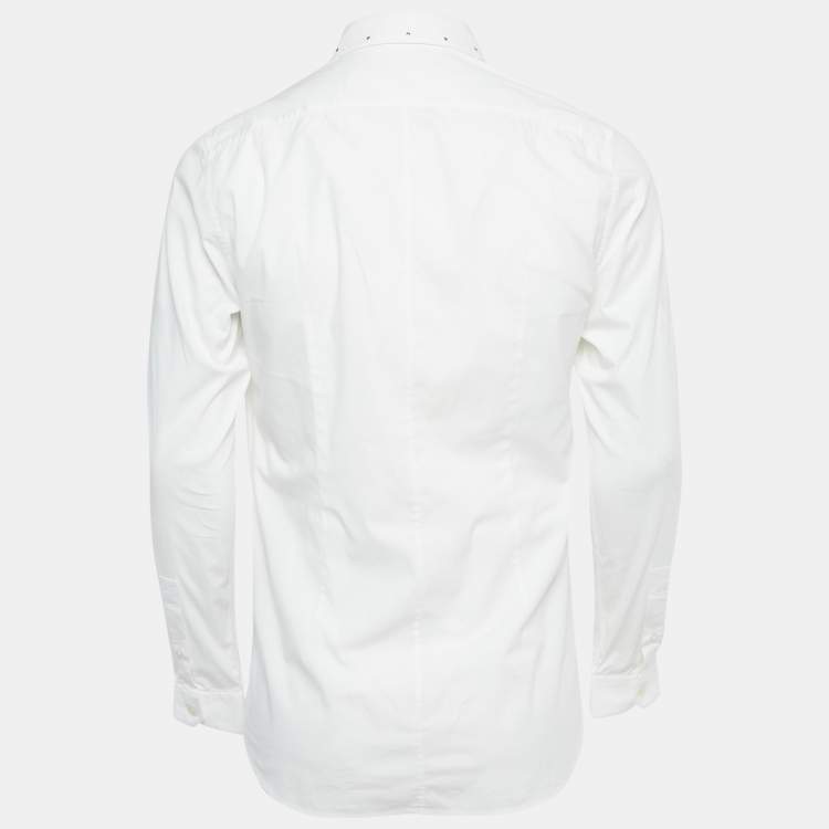 Pre Owned Versace White Cotton Studded Collar Shirt M