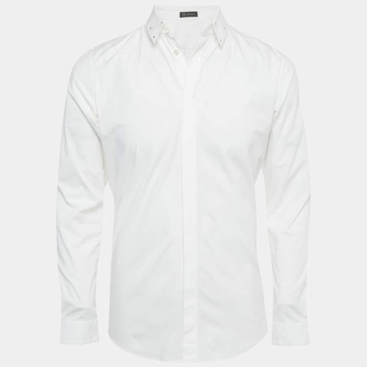 Pre Owned Versace White Cotton Studded Collar Shirt M