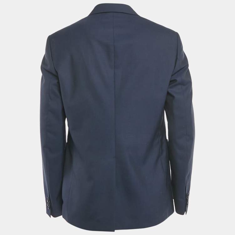 Pre Owned Versace Blue Wool Medusa Pocket Detail Blazer L