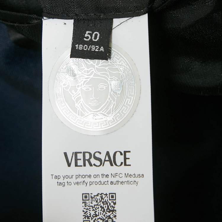 Pre Owned Versace Blue Wool Medusa Pocket Detail Blazer L