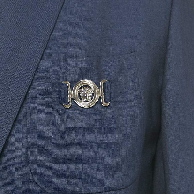 Pre Owned Versace Blue Wool Medusa Pocket Detail Blazer L
