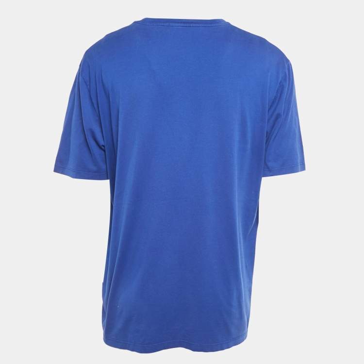 Pre Owned Versace Blue Logo Embroidered Cotton Crew Neck T-Shirt 4XL  