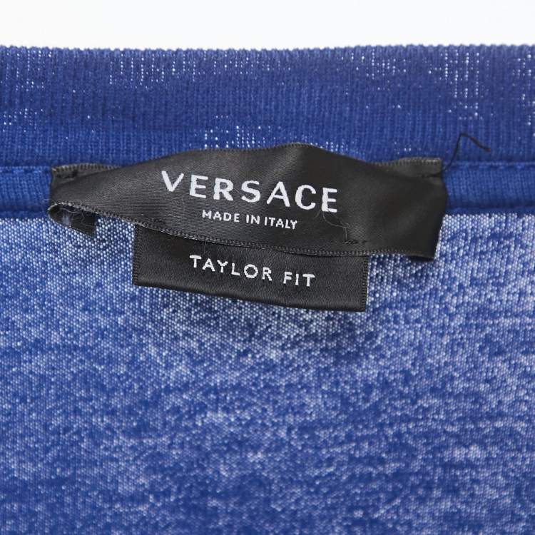 Pre Owned Versace Blue Logo Embroidered Cotton Crew Neck T-Shirt 4XL  