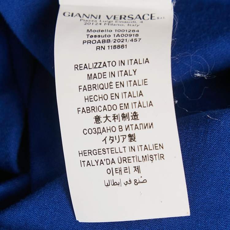 Pre Owned Versace Blue Logo Embroidered Cotton Crew Neck T-Shirt 4XL  