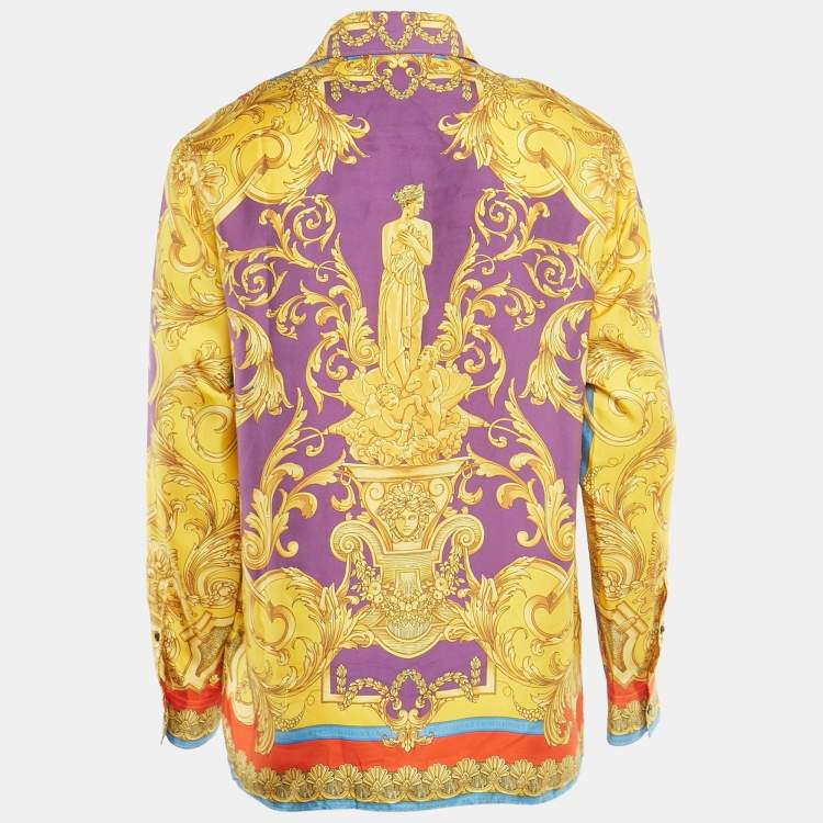 Pre Owned Versace Yellow Barocco Print Silk Shirt M