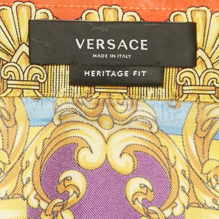 Pre Owned Versace Yellow Barocco Print Silk Shirt M