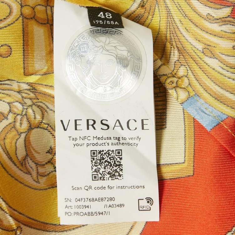 Pre Owned Versace Yellow Barocco Print Silk Shirt M