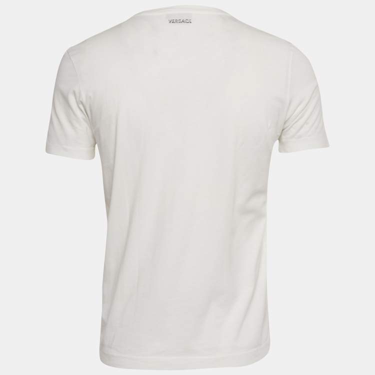 Pre Owned Versace White Printed Jersey V-Neck T-Shirt S