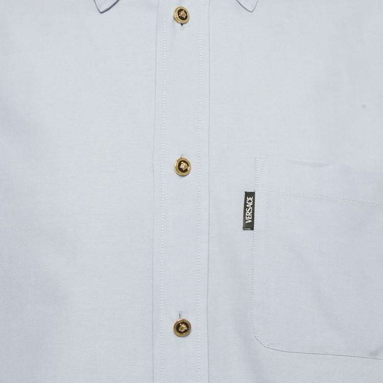 Pre Owned Versace Blue Cotton Medusa Button Heritage Fit Shirt L