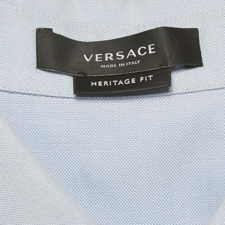 Pre Owned Versace Blue Cotton Medusa Button Heritage Fit Shirt L