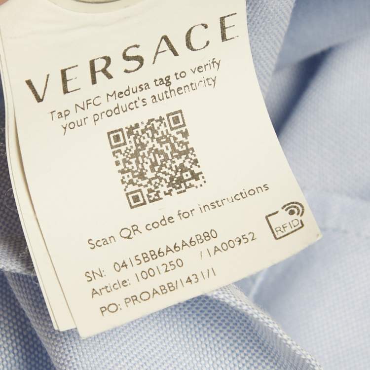 Pre Owned Versace Blue Cotton Medusa Button Heritage Fit Shirt L