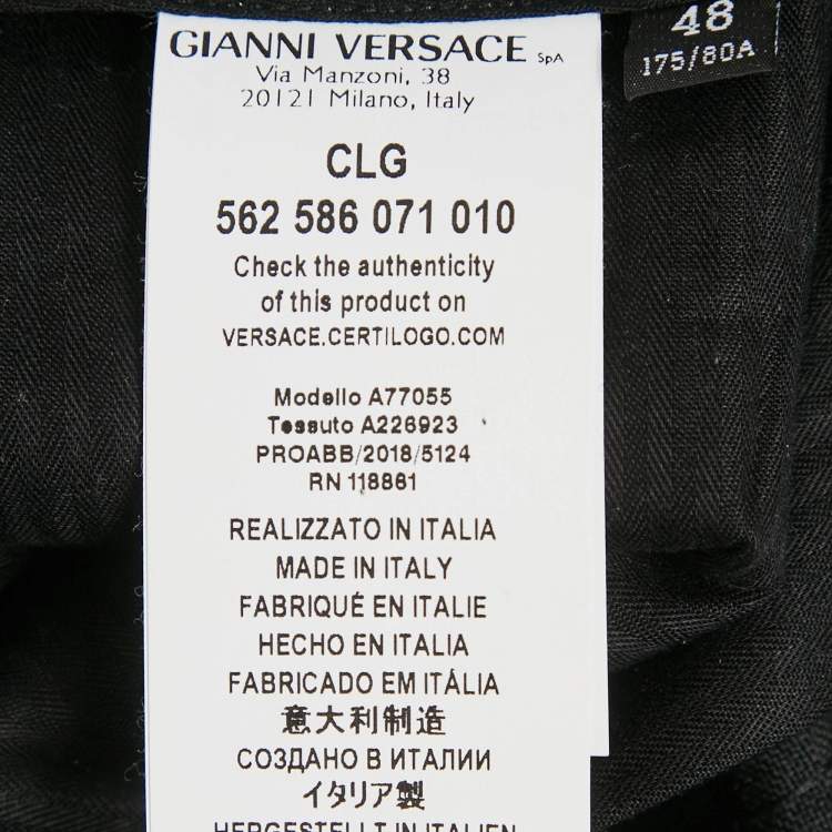 Pre Owned بنطلون رسمي فيرساتشي كريب ساتان أسود تقليم جانبي مقاس وسط (ميديوم)