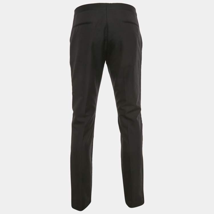 Pre Owned بنطلون رسمي فيرساتشي كريب ساتان أسود تقليم جانبي مقاس وسط (ميديوم)