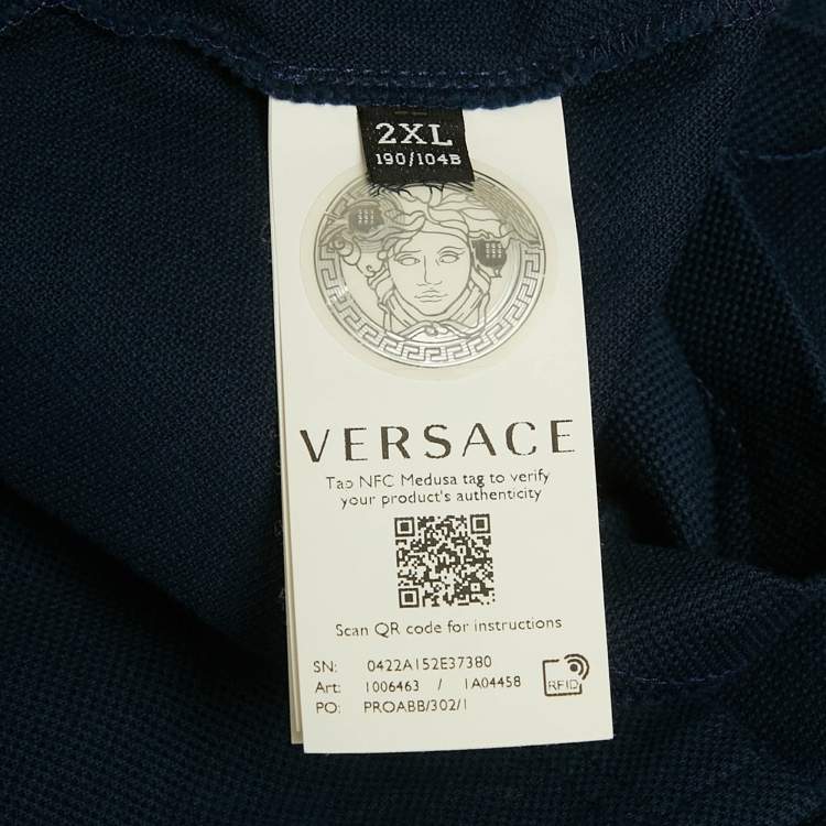 Pre Owned Versace Navy Blue Logo Embroidered Cotton Taylor Fit  Polo T-Shirt XXL