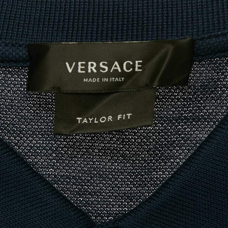 Pre Owned Versace Navy Blue Logo Embroidered Cotton Taylor Fit  Polo T-Shirt XXL