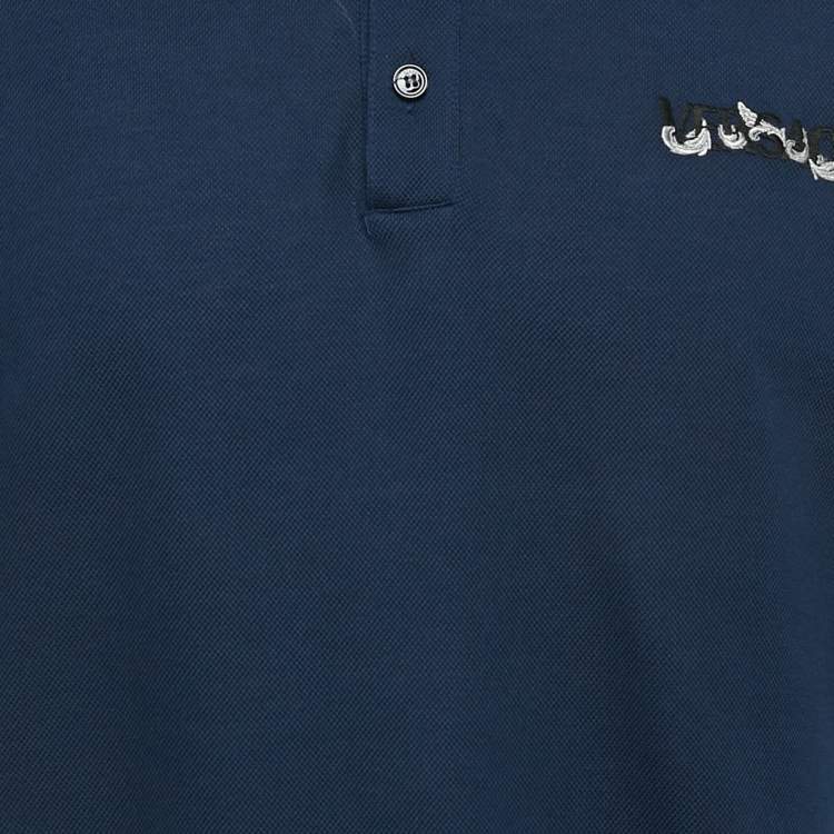 Pre Owned Versace Navy Blue Logo Embroidered Cotton Taylor Fit  Polo T-Shirt XXL