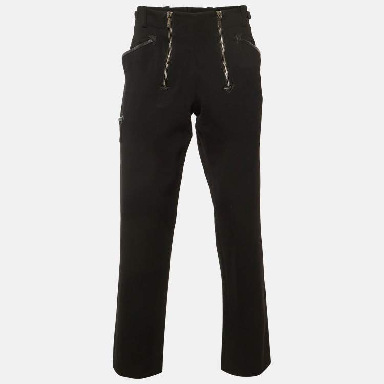 Pre Owned Versace Vintage Black Wool Zip Detail Pants L/XL Waist 36"