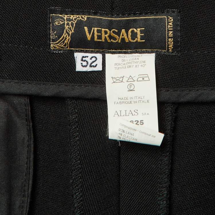 Pre Owned Versace Vintage Black Wool Zip Detail Pants L/XL Waist 36"