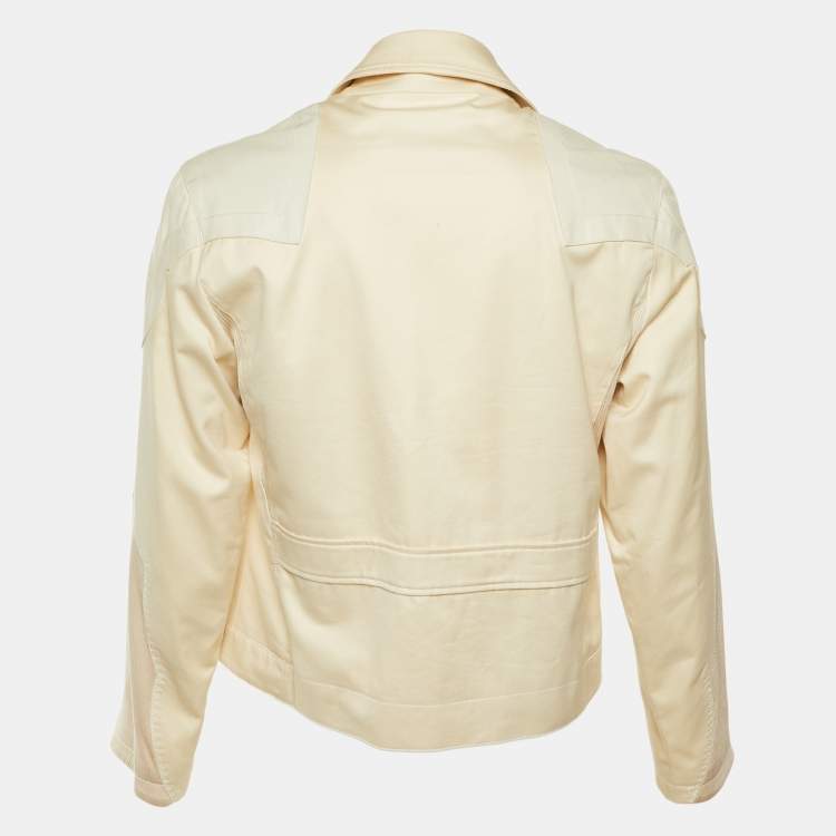 مملوكة مسبقًا Versace Vintage Cream Leather & Cotton Zip Up Jacket XL