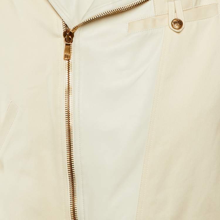 مملوكة مسبقًا Versace Vintage Cream Leather & Cotton Zip Up Jacket XL