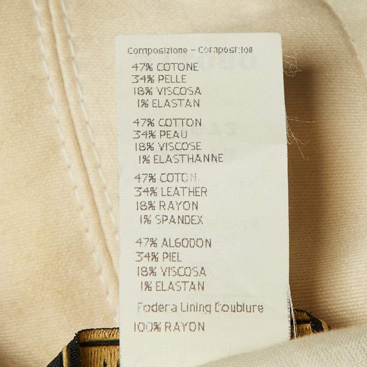 مملوكة مسبقًا Versace Vintage Cream Leather & Cotton Zip Up Jacket XL