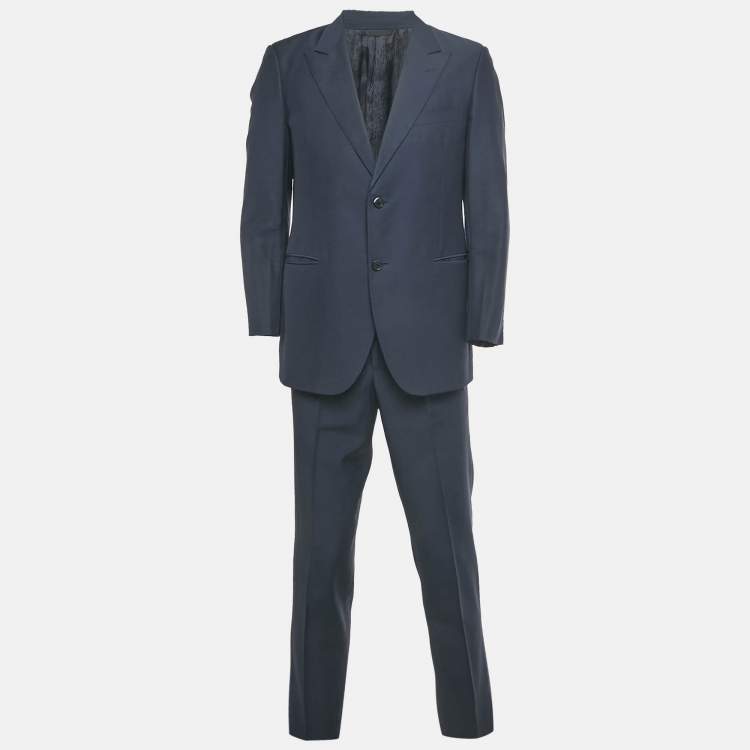Pre Owned Versace Blue Wool Tailored Fit Suit M