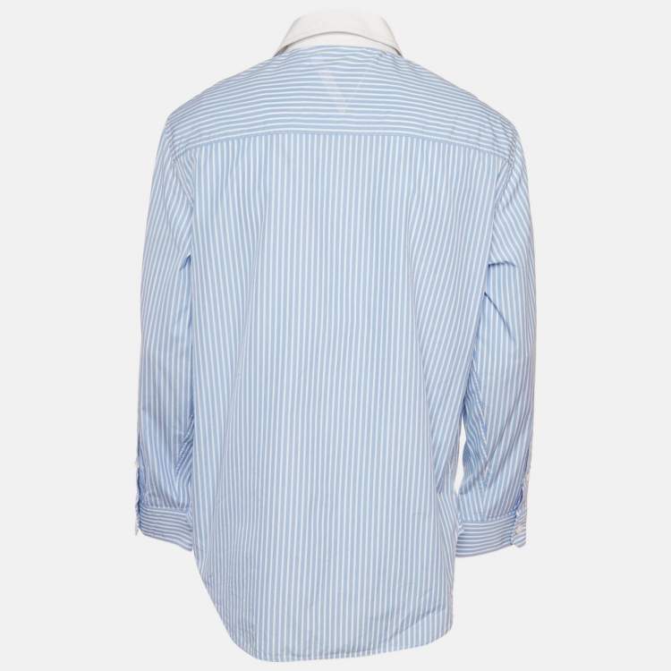 Pre Owned Versace Blue & White Striped Cotton College Fit Shirt S